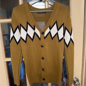 1990’s Women's Chunky Chevron Pattern Cardigan Sweater